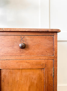 A Pleasant Narrow English Pine Cabinet or Sideboard with W and K Initials