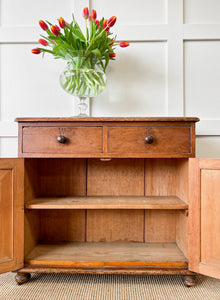 A Pleasant Narrow English Pine Cabinet or Sideboard with W and K Initials