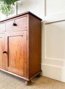 A Pleasant Narrow English Pine Cabinet or Sideboard with W and K Initials