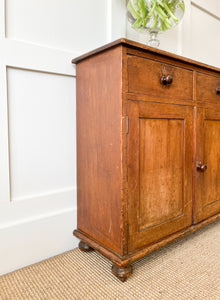 A Pleasant Narrow English Pine Cabinet or Sideboard with W and K Initials