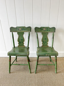 A Pair of Green Floral Painted Country Chairs c1890