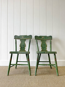 A Pair of Green Floral Painted Country Chairs c1890