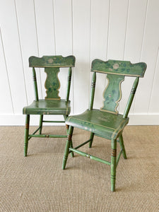 A Pair of Green Floral Painted Country Chairs c1890