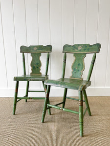 A Pair of Green Floral Painted Country Chairs c1890