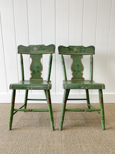 A Pair of Green Floral Painted Country Chairs c1890