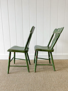 A Pair of Green Floral Painted Country Chairs c1890