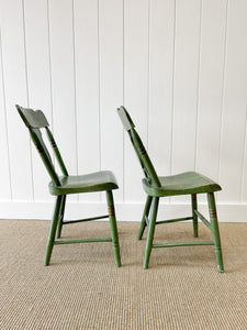 A Pair of Green Floral Painted Country Chairs c1890