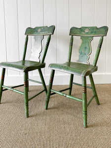 A Pair of Green Floral Painted Country Chairs c1890