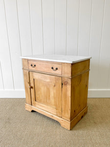 A Happy English Pine Nightstand with Marble Top c1890