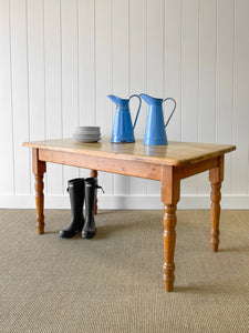 Vintage English Country Waxed Pine 5ft Dining Harvest Table