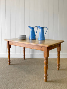 Vintage English Country Waxed Pine 5ft Dining Harvest Table