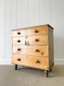 A Large  English Pine Chest of Drawers Dresser with Wooden Knobs on Tulip Feet c1890