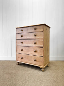 A Large  English Pine Chest of Drawers Dresser with Wooden Knobs  c1890