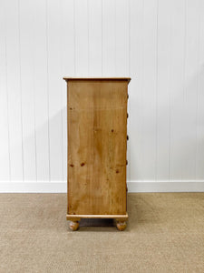 A Large  English Pine Chest of Drawers Dresser with Wooden Knobs  c1890