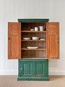 A Green 19th Century English Pine Cupboard