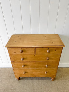 A Large English Pine Chest of Drawers Dresser with Wooden Knobs on Tulip Feet c1890