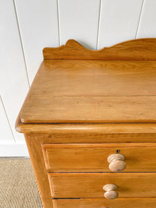 A Very Good English Pine Chest of Drawers Dresser with Wooden Knobs c1890