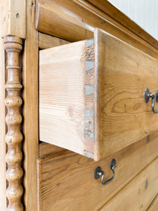 A Large Scottish Pine Chest of Drawers Dresser on Bun Feet c1890