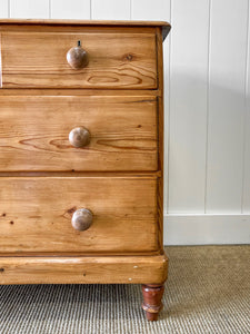A Charming Low English Pine Chest of Drawers Dresser with Wooden Knobs c1890