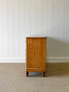 A Charming Low English Pine Chest of Drawers Dresser with Wooden Knobs c1890