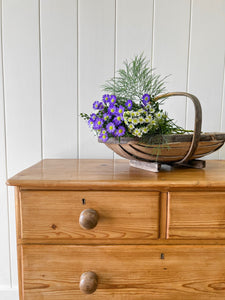 A Charming Low English Pine Chest of Drawers Dresser with Wooden Knobs c1890