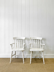 A Pair of Vintage White Armchairs in Beech