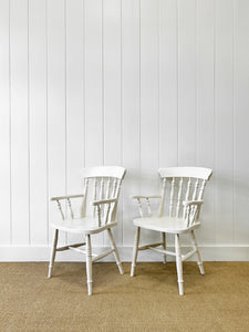 A Pair of Vintage White Armchairs in Beech