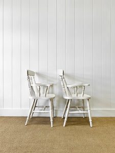 A Pair of Vintage White Armchairs in Beech