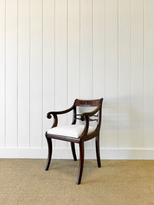 A Stunning English 18th Century Mahogany Occasional Arm Chair Newly Upholstered