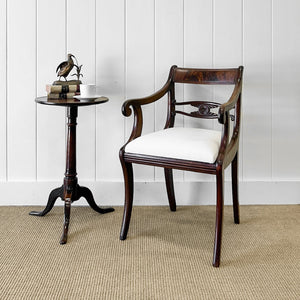 A Stunning English 18th Century Mahogany Occasional Arm Chair Newly Upholstered