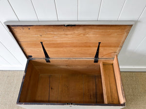 A Taupe English Pine Blanket Box or Small Low Coffee Table With Iron Handles c1850