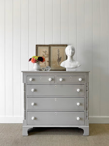 A Large Taupe English Pine Chest of Drawers Dresser on Bracket Feet c1890