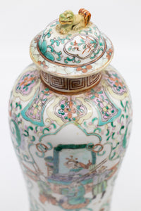 Chinese 19th Century Famille Verte Baluster Vase with Family Scenes