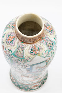 Chinese 19th Century Famille Verte Baluster Vase with Family Scenes