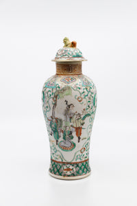 Chinese 19th Century Famille Verte Baluster Vase with Family Scenes
