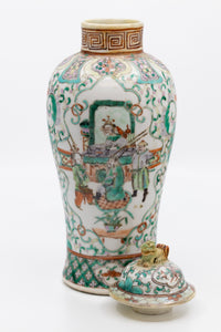 Chinese 19th Century Famille Verte Baluster Vase with Family Scenes