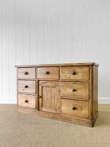 A Large English Country 7 Drawer Pine Buffet or Sideboard c1860