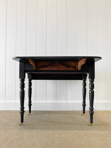 An Elegant Black Antique English Country Drop Leaf Table c1890