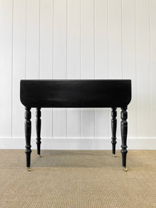An Elegant Black Antique English Country Drop Leaf Table c1890