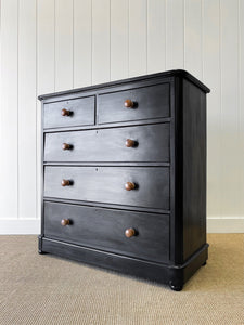 A Large Ebonized English Pine Chest of Drawers Dresser with Wooden Knobs c1890