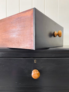 A Large Ebonized English Pine Chest of Drawers Dresser with Wooden Knobs c1890