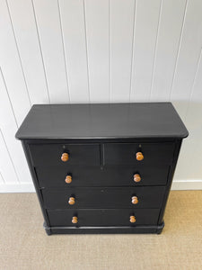 A Large Ebonized English Pine Chest of Drawers Dresser with Wooden Knobs c1890