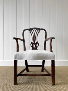 An 18th Century Mahogany Elbow Chair Newly Upholstered