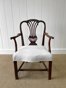 An 18th Century Mahogany Elbow Chair Newly Upholstered