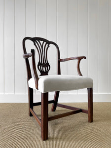An 18th Century Mahogany Elbow Chair Newly Upholstered