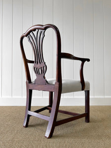 An 18th Century Mahogany Elbow Chair Newly Upholstered