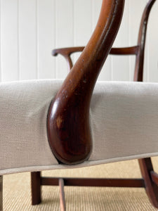 An 18th Century Mahogany Elbow Chair Newly Upholstered