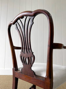 An 18th Century Mahogany Elbow Chair Newly Upholstered