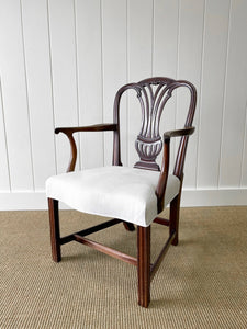An 18th Century Mahogany Elbow Chair Newly Upholstered