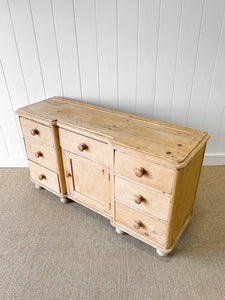 A Nice English Country 7 Drawer Pine Buffet or Sideboard c1860
